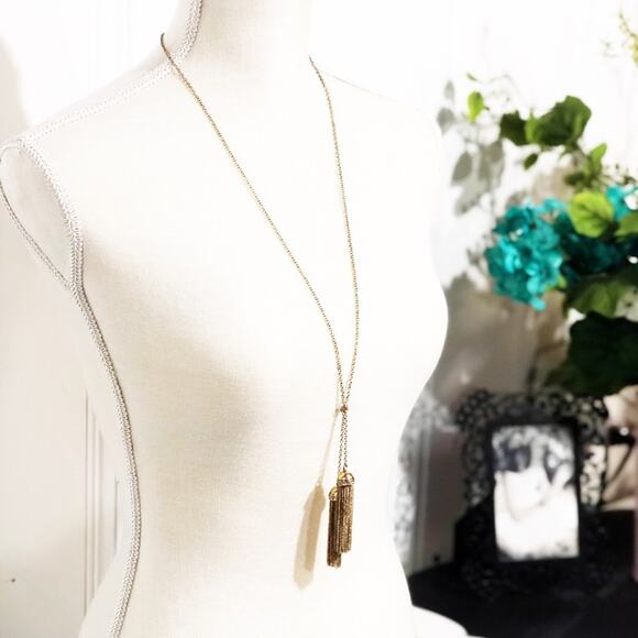 J. Crew Factory Double Tassel Necklace NEW - Picture 1 of 7